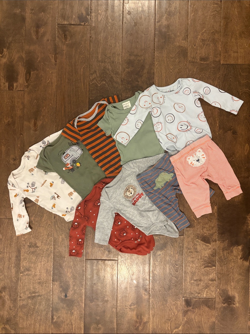 Bundle of NINE (9) Baby Boy 0-3 Month Clothing Items - Red, Lion, Animal
